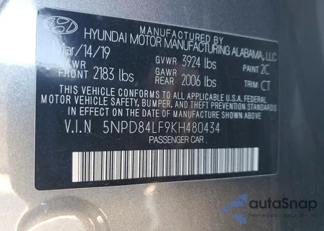 2019 Hyundai Elantra Sel from USA, damaged, VIN 5NPD84LF9KH480434